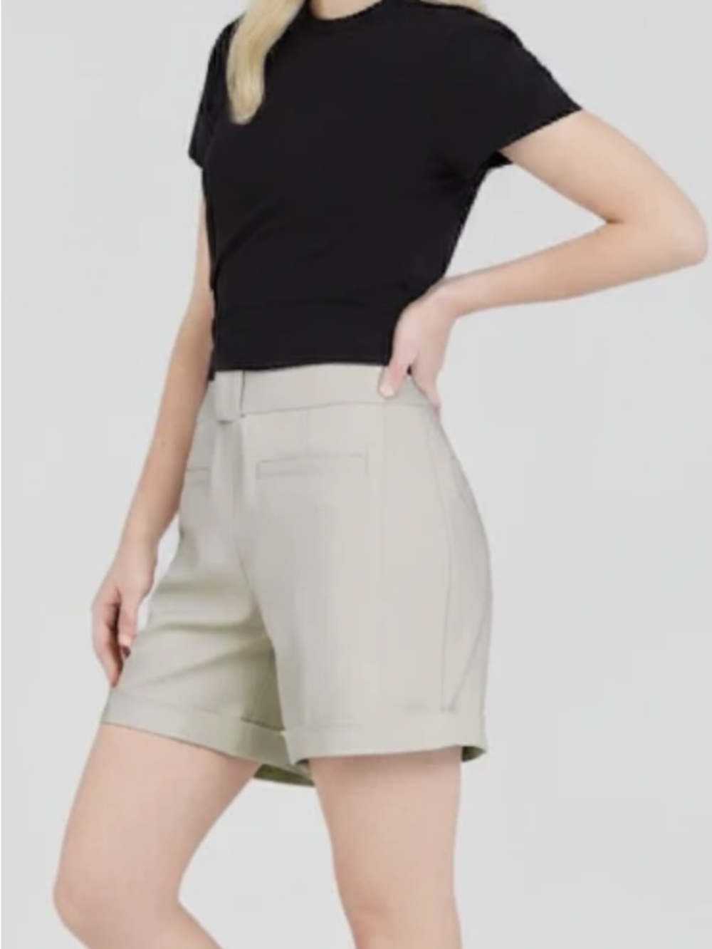 crown & ivy Light Taupe High-Rise Tailored Bermuda Shorts